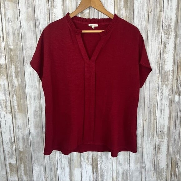 JODIFL Tops - Jodifl Red V Neck Popover Oversized Blouse Women’s Small